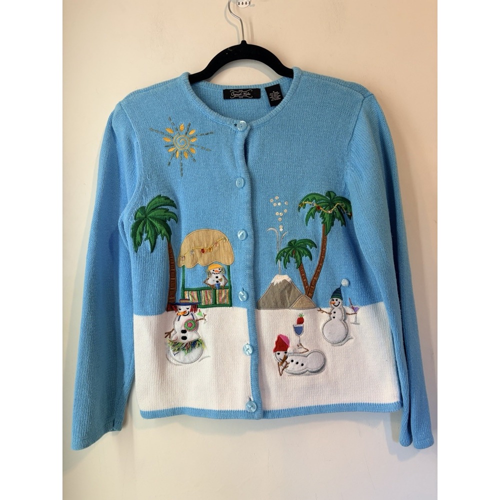 Vintage Crystal Kobe Tropical Beach Snowman Sweater Blue‎ 3D Print Size Small